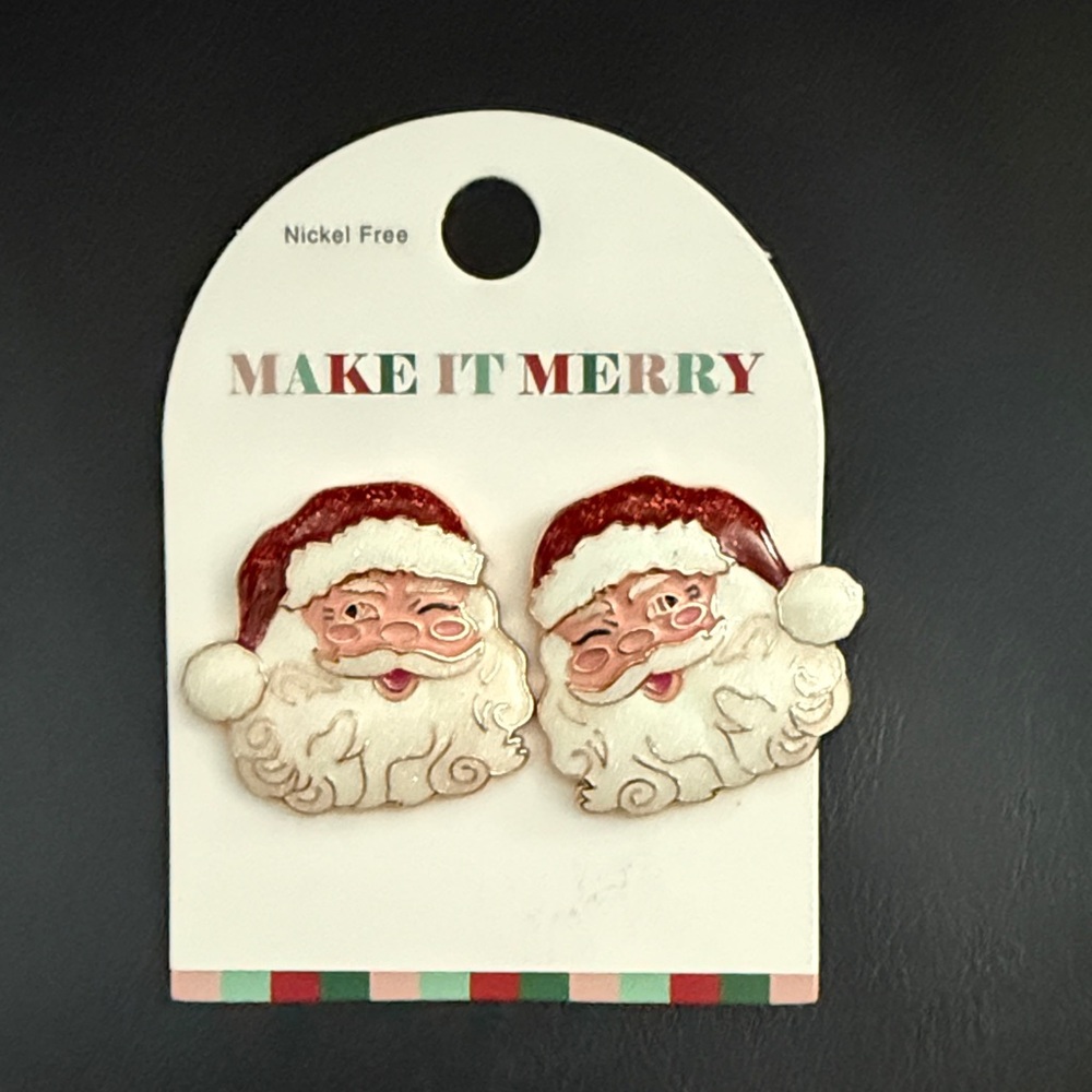NEW! Winking Jolly Santa Earrings - Festive Red and White - Make It Merry